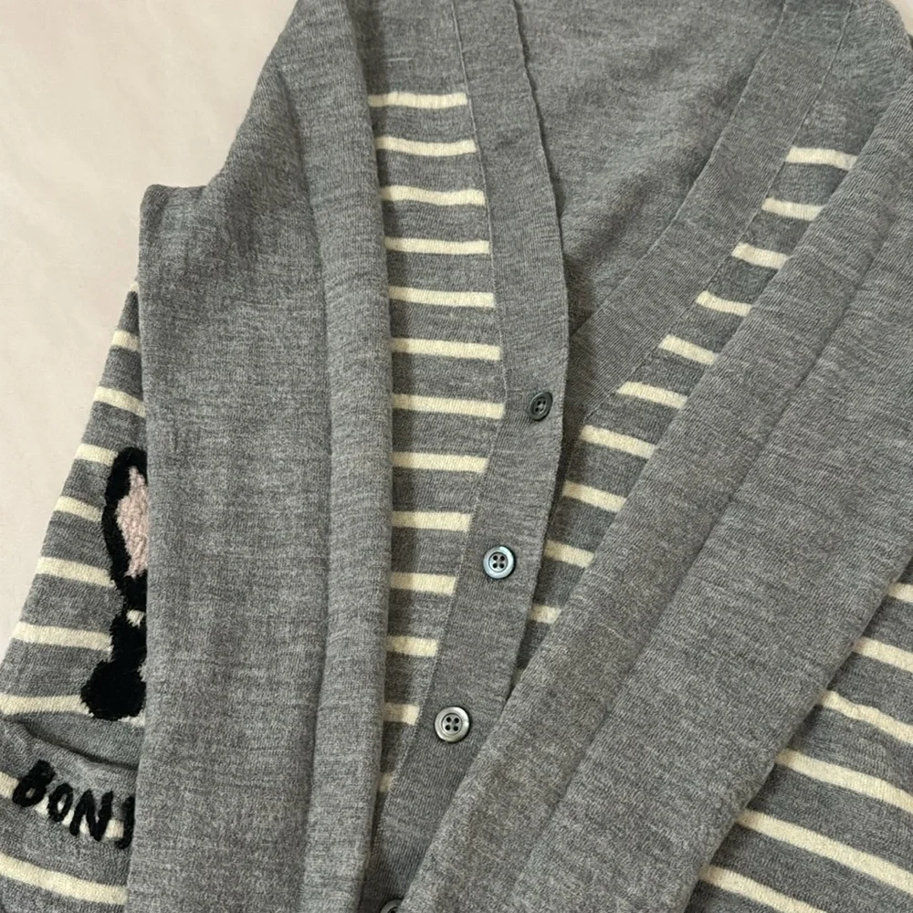 Kate Spade Broome Street Frenchie Bulldog Antoine Gray Wool Cardigan Sweater